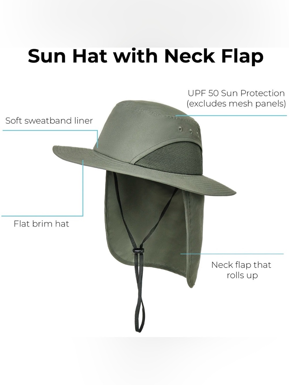 totes Olive Green Sun Hat with Neck Flap